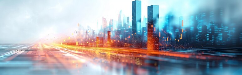 Futuristic Cityscape with Dynamic Network Connections.