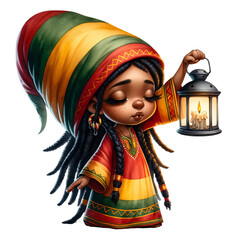 African Girl Gnome in Reggae Outfit, Black Girl Magic in Black History Month and Juneteenth, Cute Girl Nursery Art