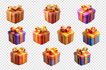 Set of 3d vector gifts boxes on transparent background.