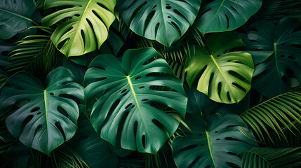 Tropical plant Monstera leaves, generative ai