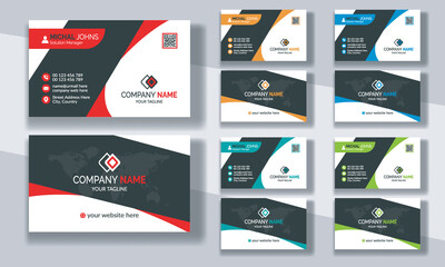 Creative modern clean corporate double-side business card template, personal visiting card, vector illustration, professional simple identity blue, red white and black elegant visiting card.