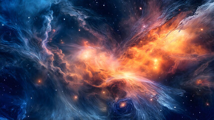 In the depths of space, a cosmic blue cloud as stars universe, Generative AI