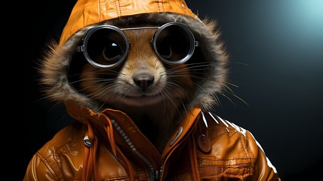 A trendy squirrel flaunts a streetwear-inspired ensemble, complete with a hoodie and fashionable sunglasses. It strikes a pose against a solid background, exuding urban style and confidence
