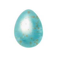 A beautiful abstract template with an Easter blue egg on a white background for a festive decoration. Hand-painted watercolor illustration. The color concept. Abstract decorative vintage texture.