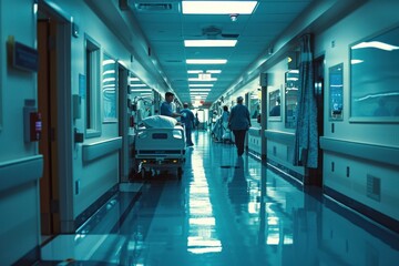 Obraz premium An illustration depicting diverse healthcare professionals engaging and interacting in a modern hospital lobby.