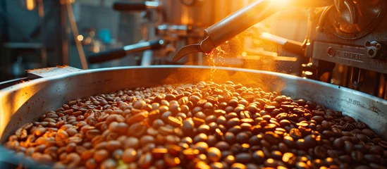 Keuken spatwand met foto coffee beans roasting production industrial concept background © Menganga
