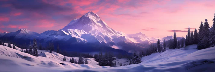 Photo sur Plexiglas Lavende Enthralling Twilight Tranquility: A Picturesque Panorama Of The Majestic Mountain Landscape