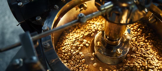 Selbstklebende Fototapeten coffee beans roasting production industrial concept background © Menganga