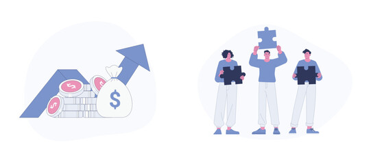 Business Growth and Team Collaboration. Flat Cartoon Vector Illustration. Vector illustration, suitable for web landing page, ui, mobile app.