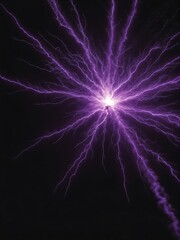 Close up of purple lighting strike on plain black background from Generative AI