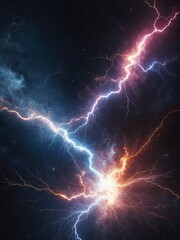 Colorful electric thunder with sparks and embers on dark outer space cosmos background from Generative AI