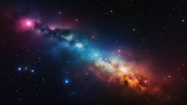 A high quality stock photograph of a beautiful colorfull universe with stars on a dark theme or background