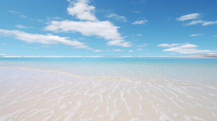 Fine white sand beach clear blue sea blue sky conveys beauty and relaxation