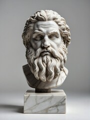 Marble statue of an ancient Greek god Zeus on plain white background. Sculpture photography from Generative AI