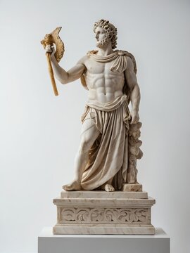 Marble statue of an ancient Greek god Apollo on plain white background. Sculpture photography from Generative AI