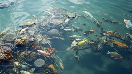 Seawater polluted with pollution Affects aquatic animals A depressing reflection - obrazy, fototapety, plakaty