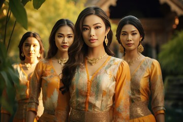 Women dressed in traditional Thai costumes It conveys culture and beauty.