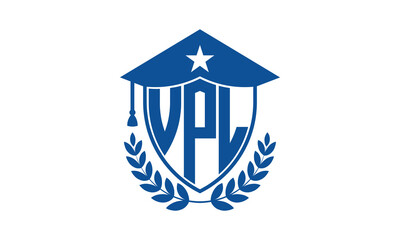 VPL three letter iconic academic logo design vector template. monogram, abstract, school, college, university, graduation cap symbol logo, shield, model, institute, educational, coaching canter, tech