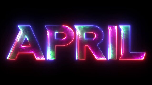Glowing colorful light neon text month of April . Abstract glowing April month text neon light effect background animation. 3d illustration rendering