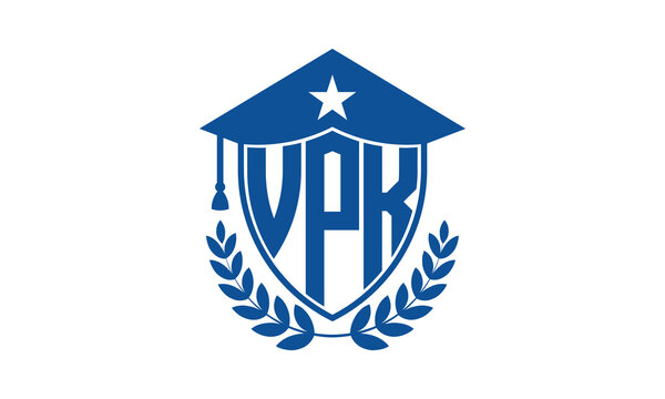 VPK three letter iconic academic logo design vector template. monogram, abstract, school, college, university, graduation cap symbol logo, shield, model, institute, educational, coaching canter, tech