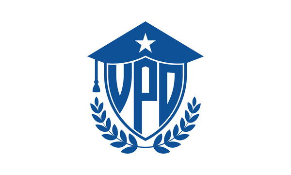 VPO three letter iconic academic logo design vector template. monogram, abstract, school, college, university, graduation cap symbol logo, shield, model, institute, educational, coaching canter, tech