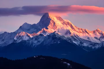 Foto op Canvas Enthralling Twilight Tranquility: A Picturesque Panorama Of The Majestic Mountain Landscape © Lewis