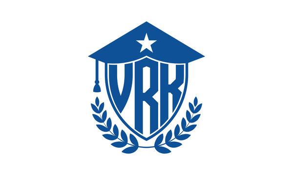 VRK three letter iconic academic logo design vector template. monogram, abstract, school, college, university, graduation cap symbol logo, shield, model, institute, educational, coaching canter, tech