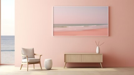 minimalist cozy beach backdrop with ample copy space, embraced by the soft and subtle light of a misty day, creating a calm and introspective atmosphere