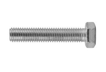 Macro shot metal bolt isolated on white background. Chromed screw bolt isolated. Steel bolt...