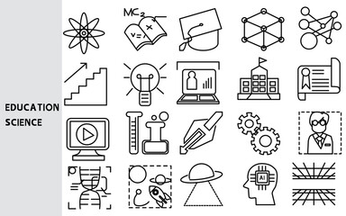 Education, acquiring knowledge and completing education Studying and research ,Set of line icons for business ,Outline symbol collection.,Vector illustration. Editable stroke