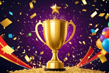 Triumphant Gold Trophy Celebration: Winning Achievement