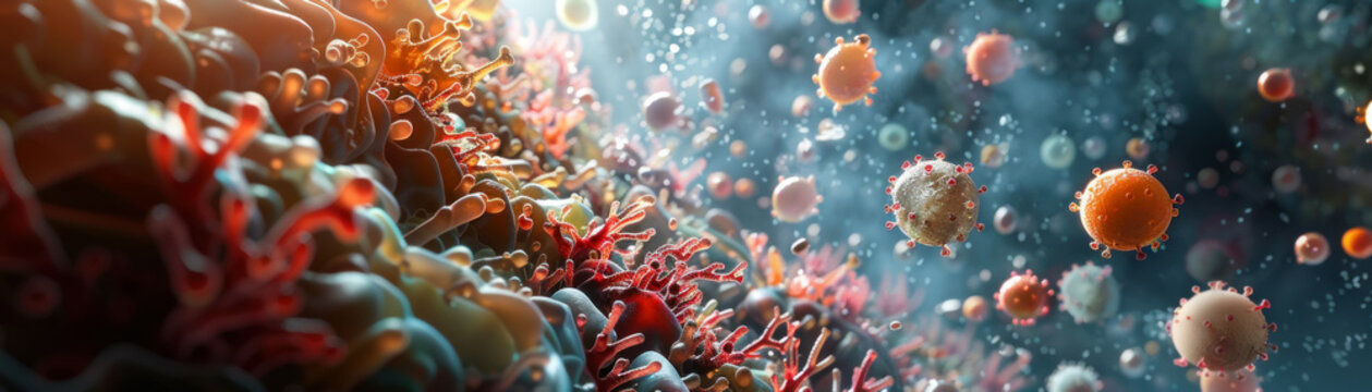 A sweeping view of bacteria navigating the nutrient-rich environment of the digestive system