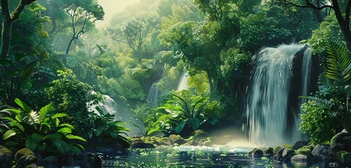 Fotobehang waterfall in the jungle © Adan