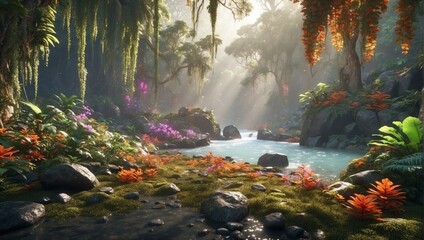 photo of forest landscape with beautiful river made by AI generative
