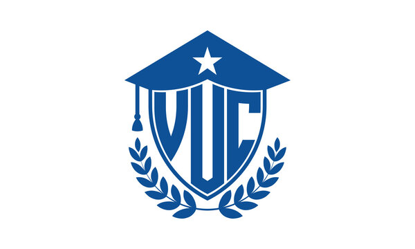 VUC three letter iconic academic logo design vector template. monogram, abstract, school, college, university, graduation cap symbol logo, shield, model, institute, educational, coaching canter, tech