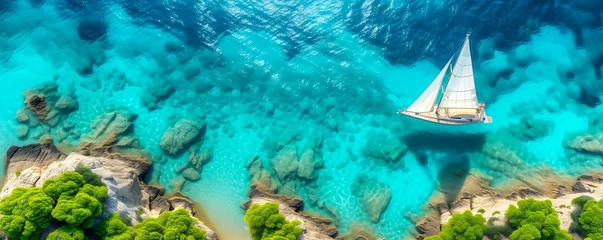 Foto op Canvas Sailboat Crystal-clear blue waters, and cliffs, and scenic beauty creating a serene summer seascape © apirom