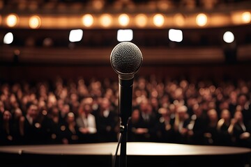 Spotlit Microphone in Auditorium: Live Performance Setting
