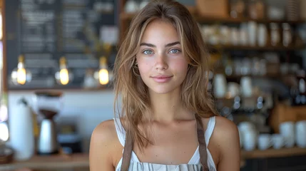  Portrait photo of a girl barista in front of her coffee shop © Ruslan