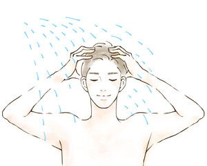 シャワーを浴びる男性　美容と健康のイラスト　清潔　爽やか