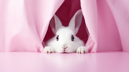 Curious Bunny Peeking Out of a Pink Wonderland