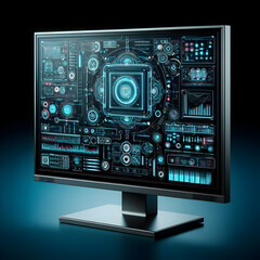 Fototapeta premium lcd monitor with a screen. technology, monitor, laptop, display, digital, vector, tv, internet, business, pc, icon, equipment, tablet, device, video, electronic, illustration, button,Ai generated 