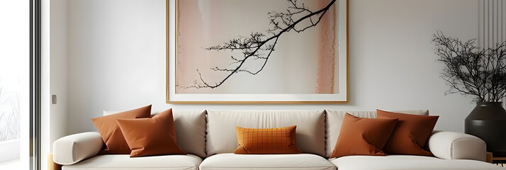 modern living room with sofa Mock up poster frame close up