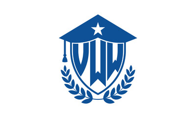 VWW three letter iconic academic logo design vector template. monogram, abstract, school, college, university, graduation cap symbol logo, shield, model, institute, educational, coaching canter, tech