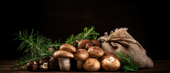 Dark food photography background Forest mushrooms