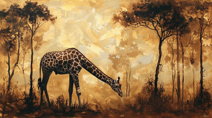 giraffe at sunset - obrazy, fototapety, plakaty