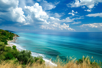 view sea beach Beautiful turquoise sea and seaside trees