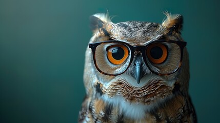 A whimsical depiction of a smart-looking owl wearing scholarly glasses, conveying wisdom and charm