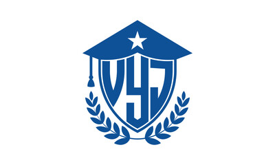 VYJ three letter iconic academic logo design vector template. monogram, abstract, school, college, university, graduation cap symbol logo, shield, model, institute, educational, coaching canter, tech