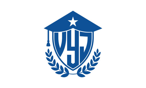 VYJ three letter iconic academic logo design vector template. monogram, abstract, school, college, university, graduation cap symbol logo, shield, model, institute, educational, coaching canter, tech