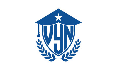 VYN three letter iconic academic logo design vector template. monogram, abstract, school, college, university, graduation cap symbol logo, shield, model, institute, educational, coaching canter, tech
